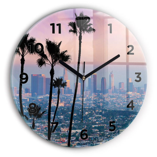 Round glass clock Los Angeles Sunset
