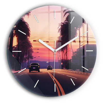 Round glass clock Sunset in LA