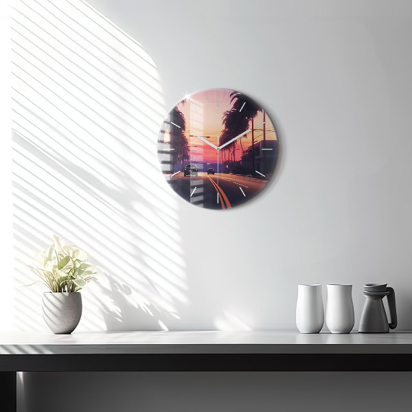 Round glass clock Sunset in LA