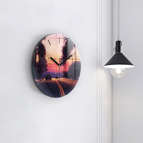Round glass clock Sunset in LA