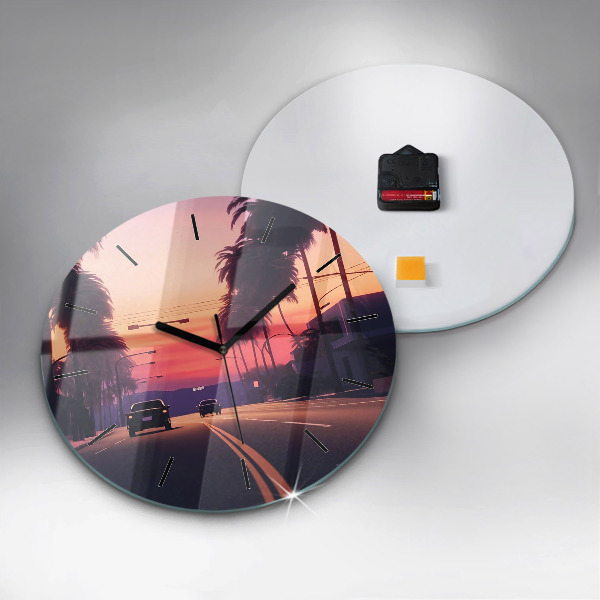 Round glass clock Sunset in LA