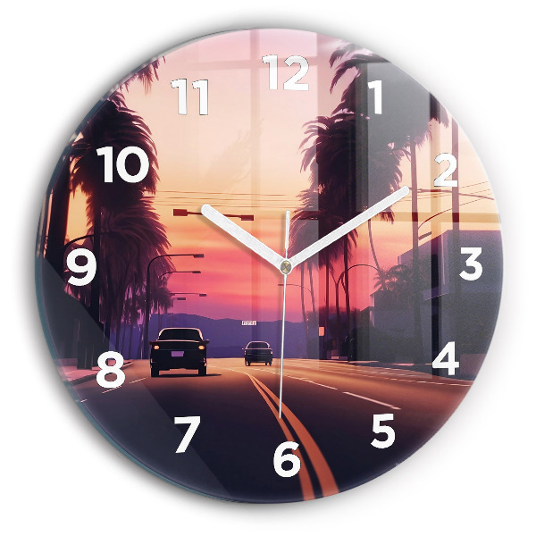 Round glass clock Sunset in LA