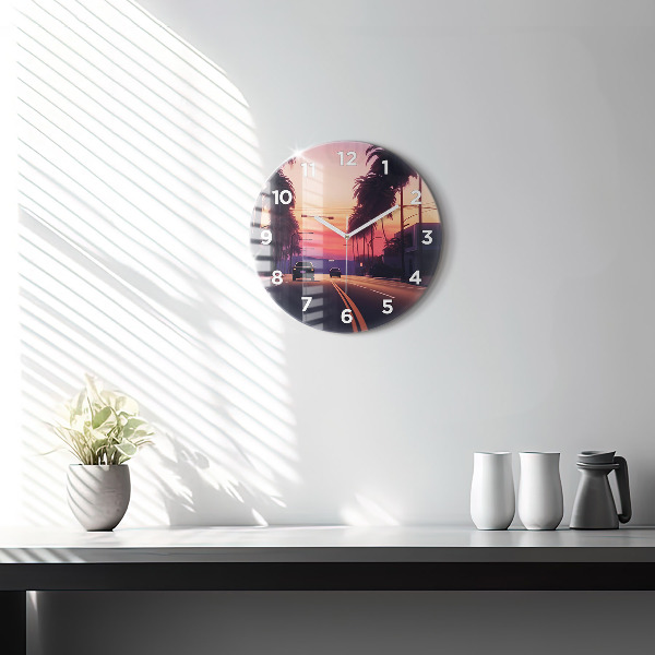 Round glass clock Sunset in LA