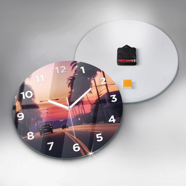 Round glass clock Sunset in LA