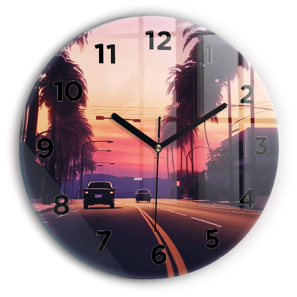 Round glass clock Sunset in LA