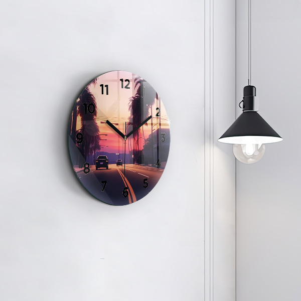 Round glass clock Sunset in LA