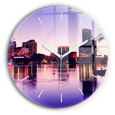 Round glass clock Orlando city skyline