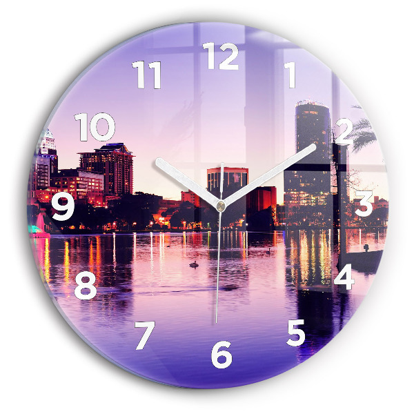 Round glass clock Orlando city skyline