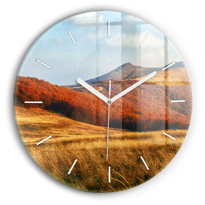 Round glass clock Mountain landscape