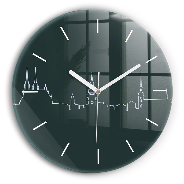 Round glass clock Line art of the city of Brno