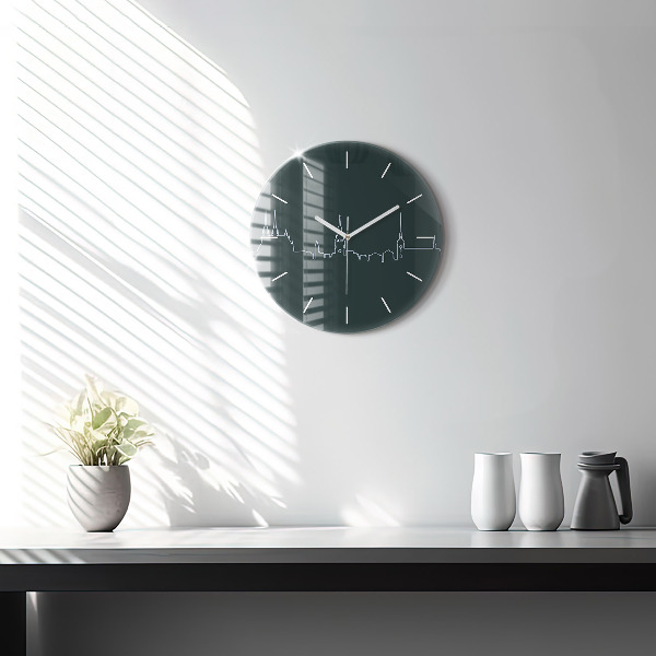 Round glass clock Line art of the city of Brno