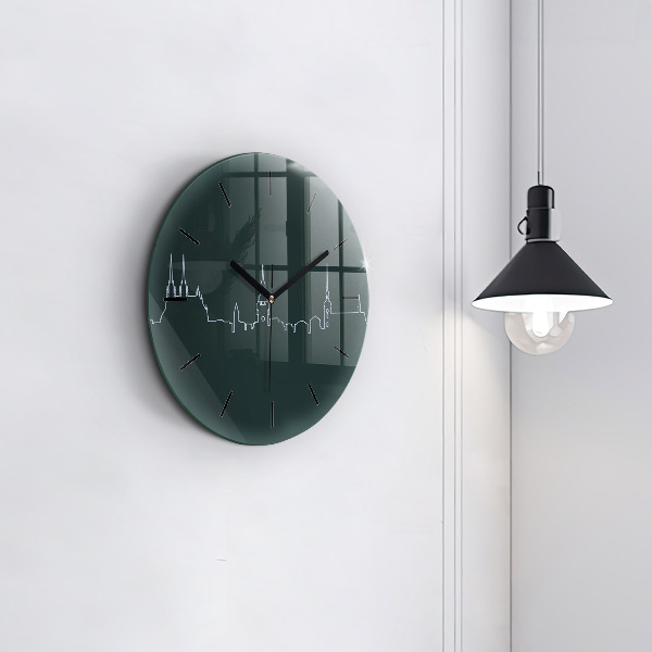 Round glass clock Line art of the city of Brno