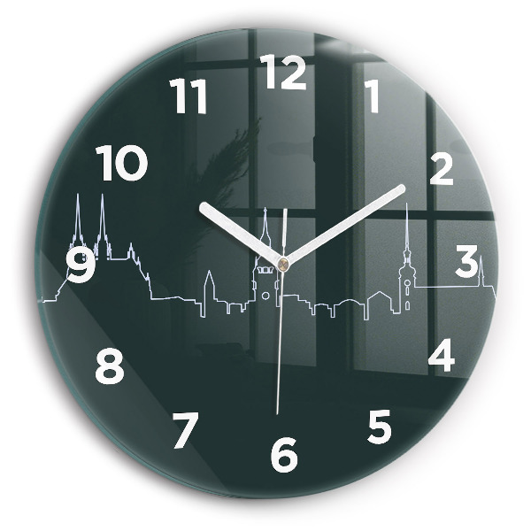 Round glass clock Line art of the city of Brno