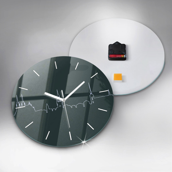 Round glass clock Line art of the city of Brno