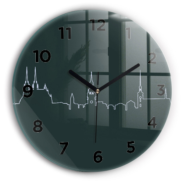 Round glass clock Line art of the city of Brno
