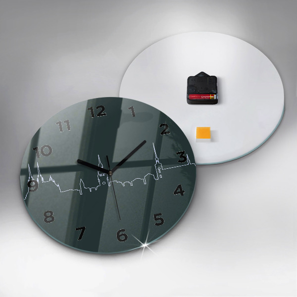 Round glass clock Line art of the city of Brno