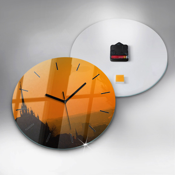 Round glass clock View of the Brno Cathedral