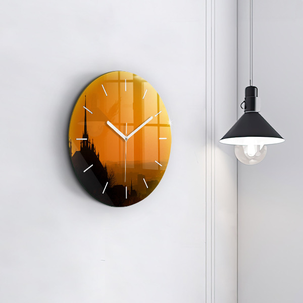Round glass clock View of the Brno Cathedral