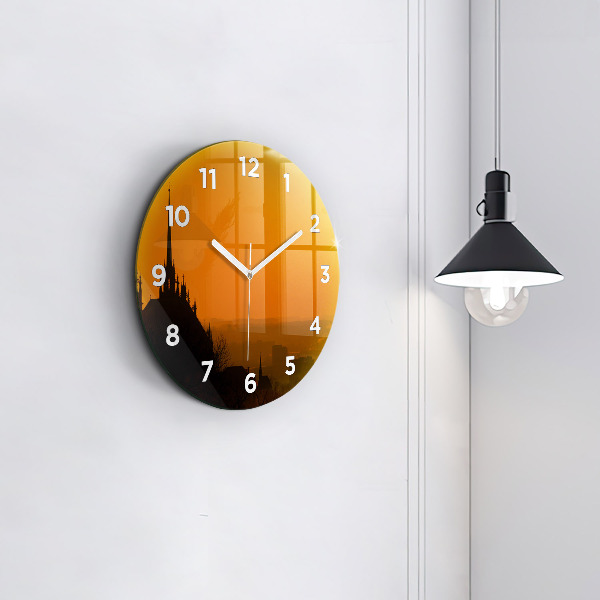 Round glass clock View of the Brno Cathedral