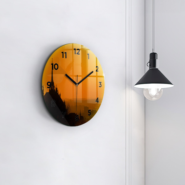Round glass clock View of the Brno Cathedral