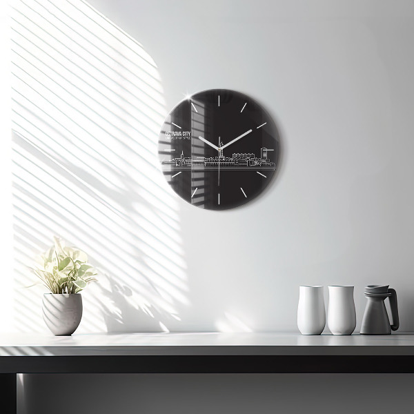 Round glass clock City of Ostrava drawing