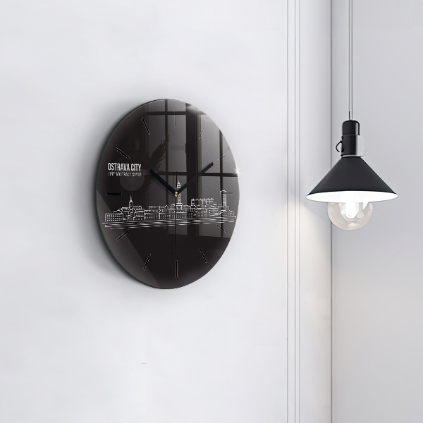 Round glass clock City of Ostrava drawing