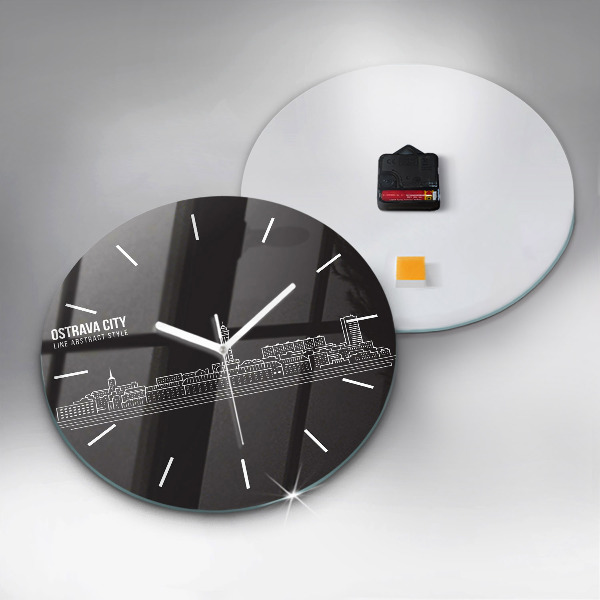 Round glass clock City of Ostrava drawing
