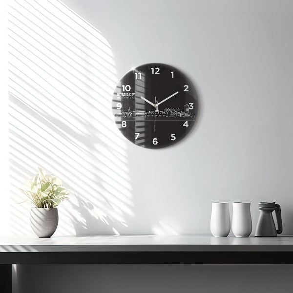 Round glass clock City of Ostrava drawing