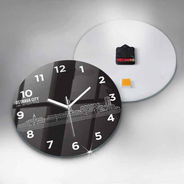 Round glass clock City of Ostrava drawing