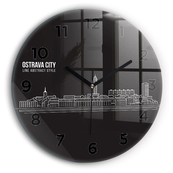 Round glass clock City of Ostrava drawing