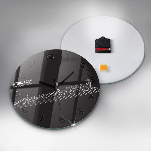 Round glass clock City of Ostrava drawing