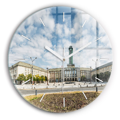 Round glass clock Panorama of the city of Ostrava