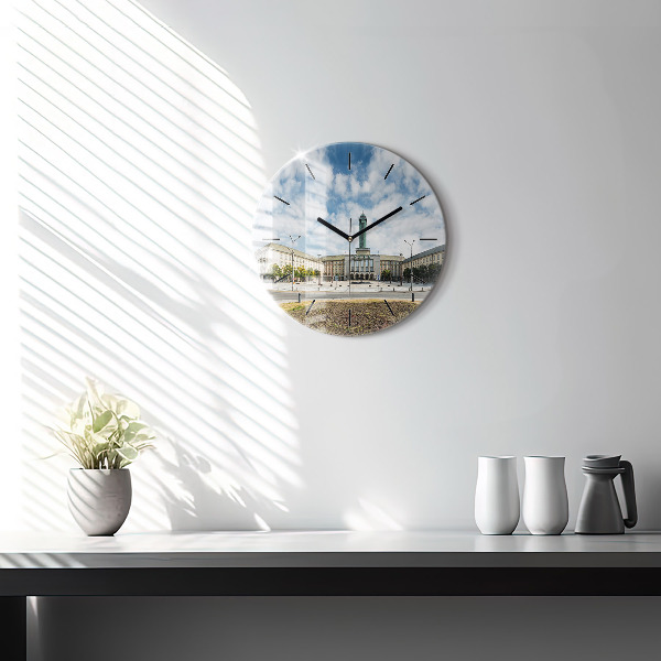 Round glass clock Panorama of the city of Ostrava