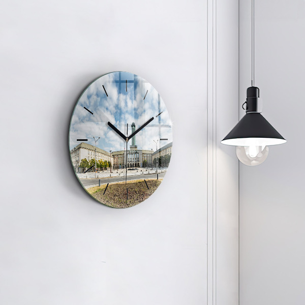 Round glass clock Panorama of the city of Ostrava
