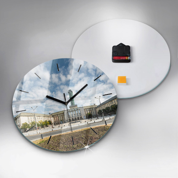 Round glass clock Panorama of the city of Ostrava