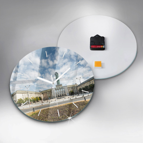 Round glass clock Panorama of the city of Ostrava