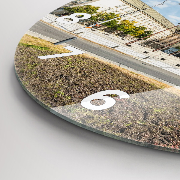 Round glass clock Panorama of the city of Ostrava