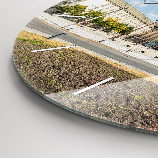 Round glass clock Panorama of the city of Ostrava