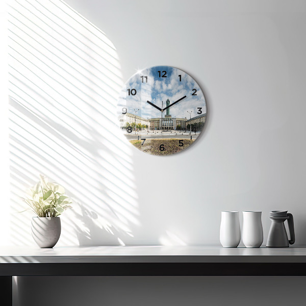 Round glass clock Panorama of the city of Ostrava