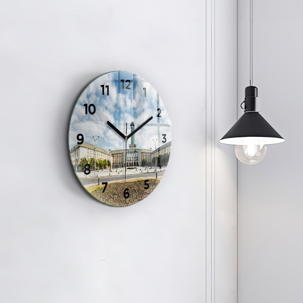 Round glass clock Panorama of the city of Ostrava