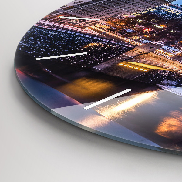 Round glass clock Panorama of the city of Pilsen