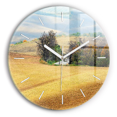 Round glass clock Moravia Rural Landscape