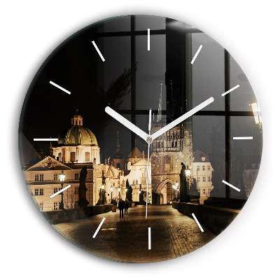 Round glass clock Charles Bridge in Prague