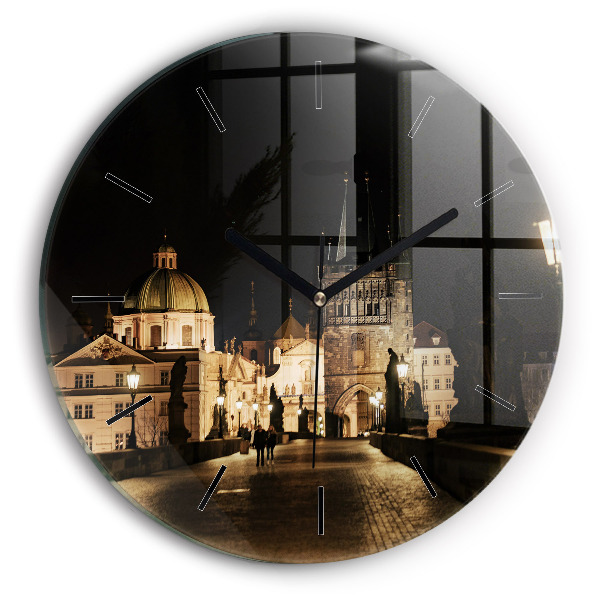 Round glass clock Charles Bridge in Prague