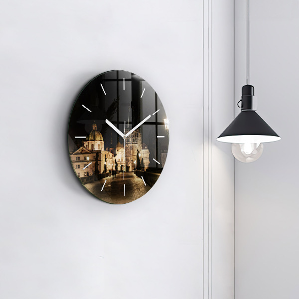 Round glass clock Charles Bridge in Prague