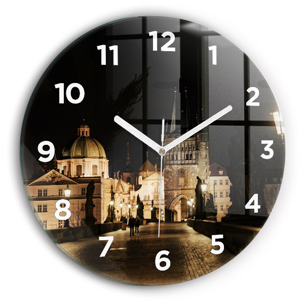 Round glass clock Charles Bridge in Prague