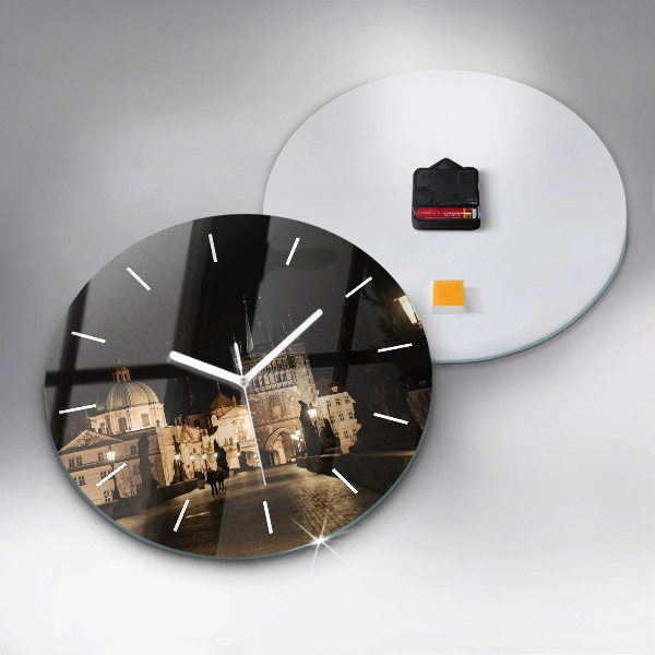Round glass clock Charles Bridge in Prague