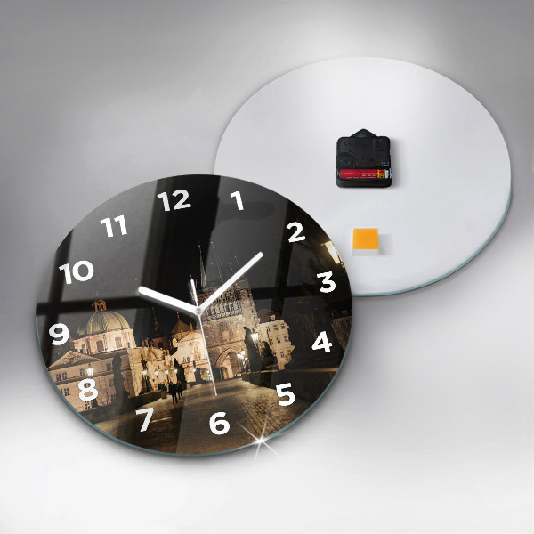 Round glass clock Charles Bridge in Prague
