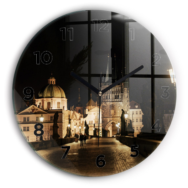 Round glass clock Charles Bridge in Prague