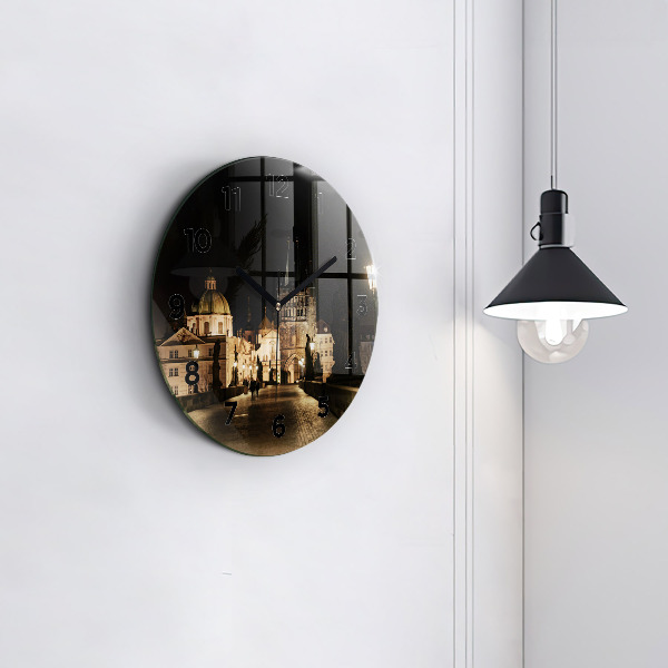 Round glass clock Charles Bridge in Prague
